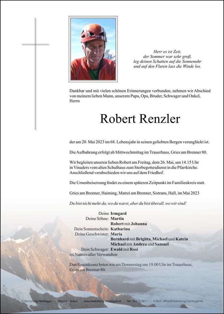 Die BI-Feldring trauert um Robert Renzler